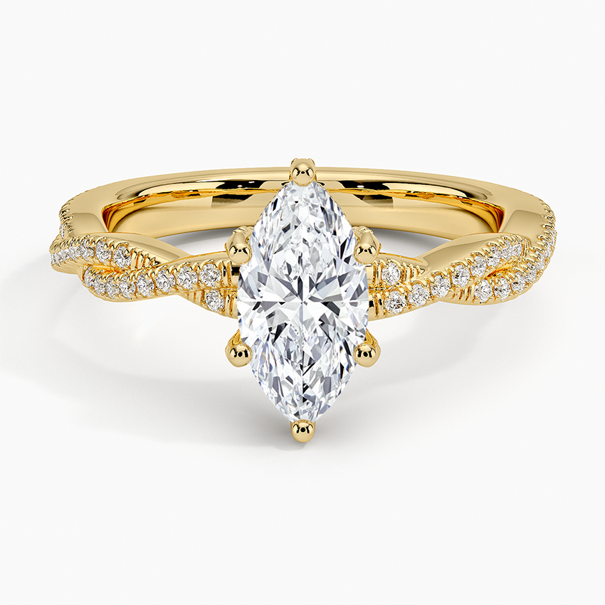 Adorned Luxe Petite Twisted Vine Diamond Ring Yellow Gold 18k Marquise Engagement Ring