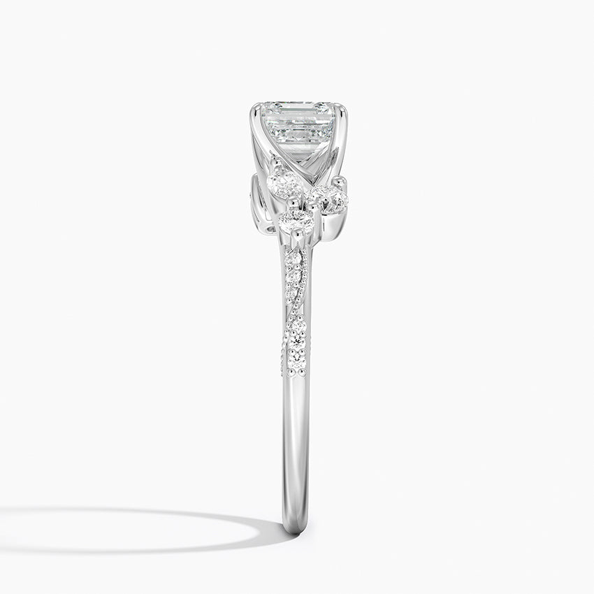 Luxe Camellia Milgrain Diamond Ring Platinum Asscher Engagement Ring
