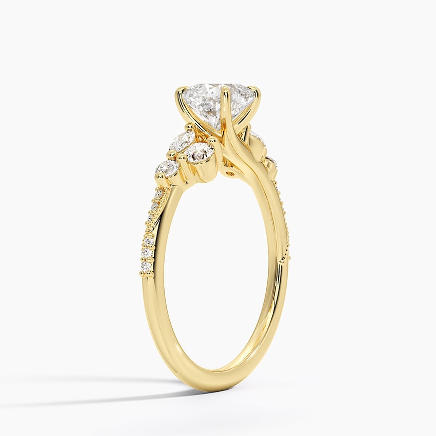 Luxe Camellia Milgrain Diamond Ring Yellow Gold 18k Cushion Engagement Ring