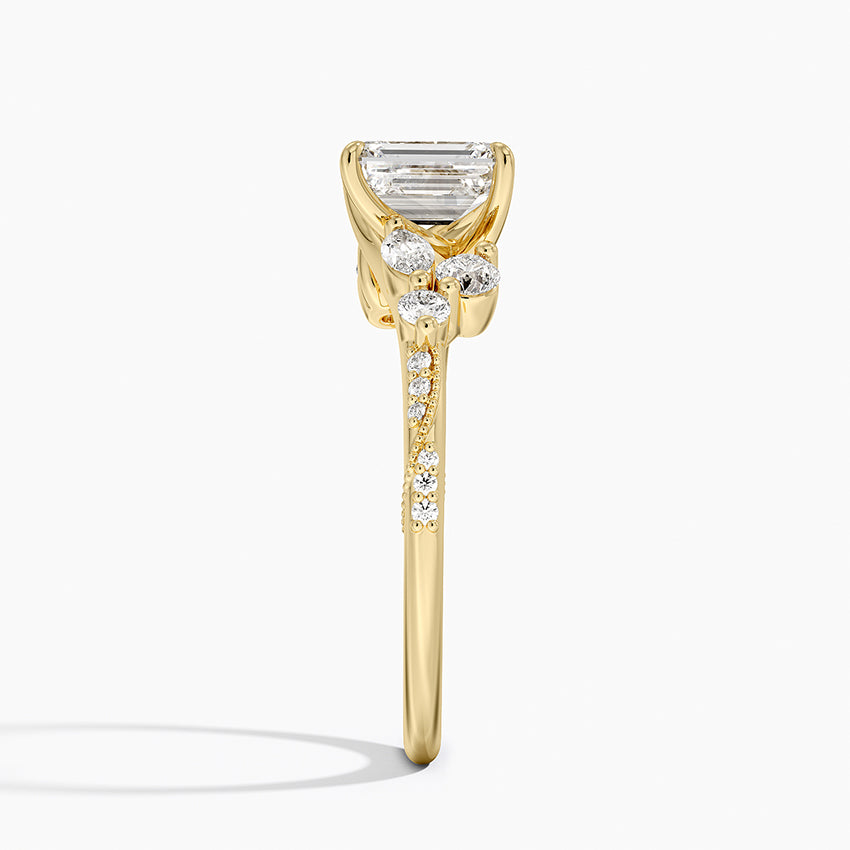 Luxe Camellia Milgrain Diamond Ring Yellow Gold 18k Emerald Engagement Ring
