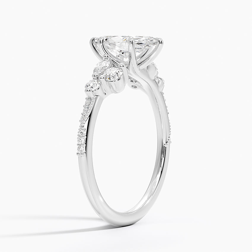 Luxe Camellia Milgrain Diamond Ring Platinum Marquise Engagement Ring