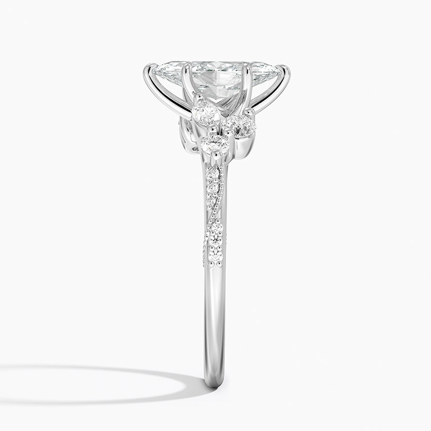 Luxe Camellia Milgrain Diamond Ring Platinum Marquise Engagement Ring