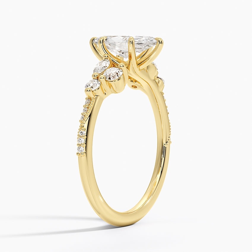 Luxe Camellia Milgrain Diamond Ring Yellow Gold 18k Marquise Engagement Ring