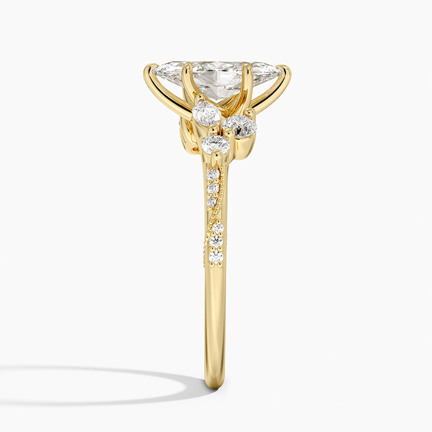 Luxe Camellia Milgrain Diamond Ring Yellow Gold 18k Marquise Engagement Ring