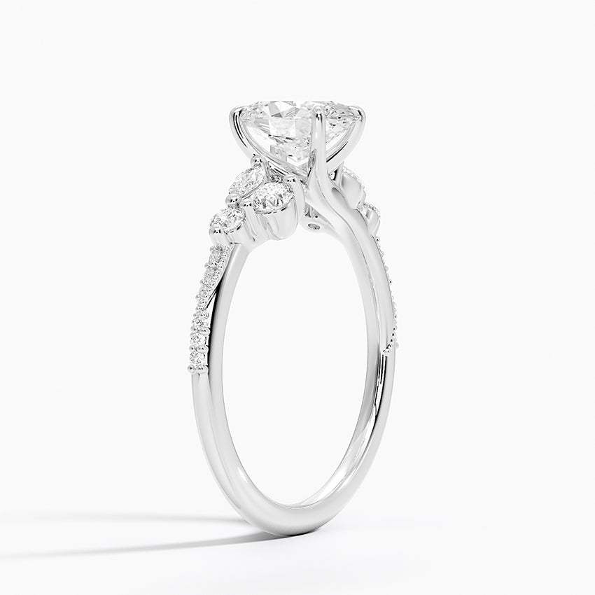 Luxe Camellia Milgrain Diamond Ring Platinum Oval Engagement Ring