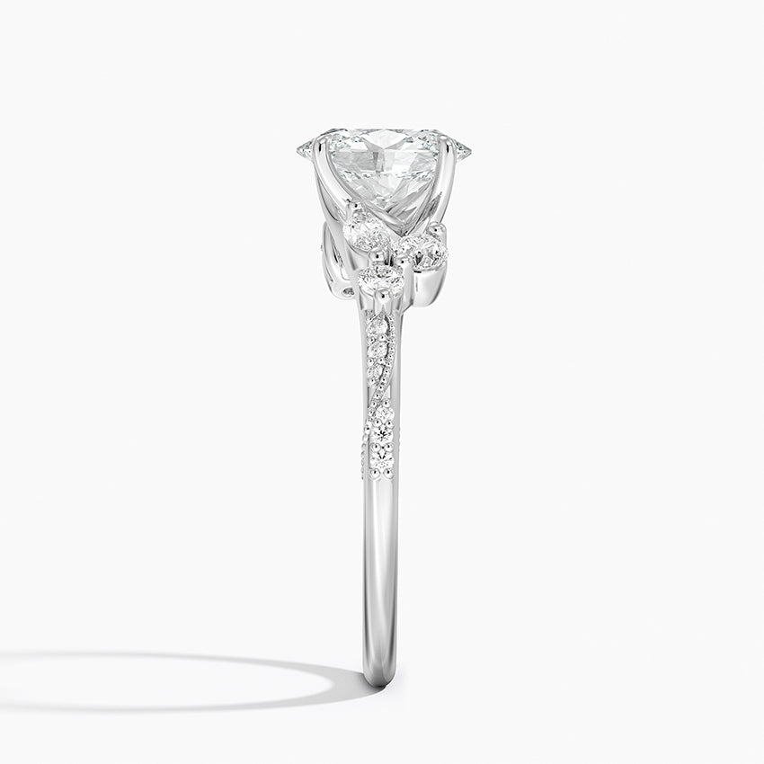 Luxe Camellia Milgrain Diamond Ring Platinum Oval Engagement Ring