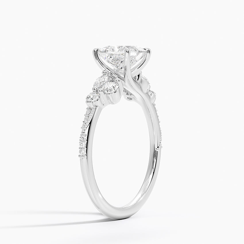 Luxe Camellia Milgrain Diamond Ring Platinum Princess Engagement Ring