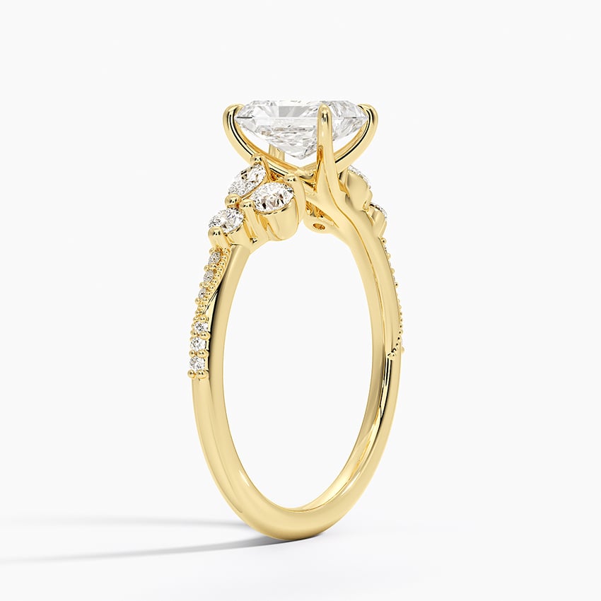 Luxe Camellia Milgrain Diamond Ring Yellow Gold 18k Radiant Engagement Ring