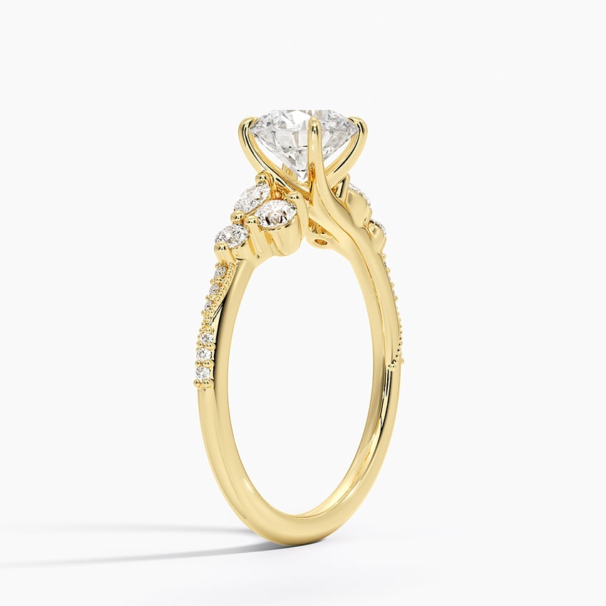 Luxe Camellia Milgrain Diamond Ring Yellow Gold 18k Round Engagement Ring
