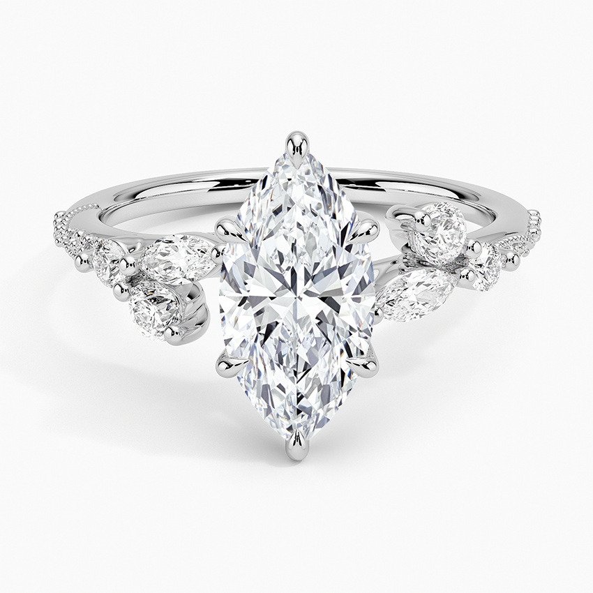 Luxe Camellia Milgrain Diamond Ring Platinum Marquise Engagement Ring