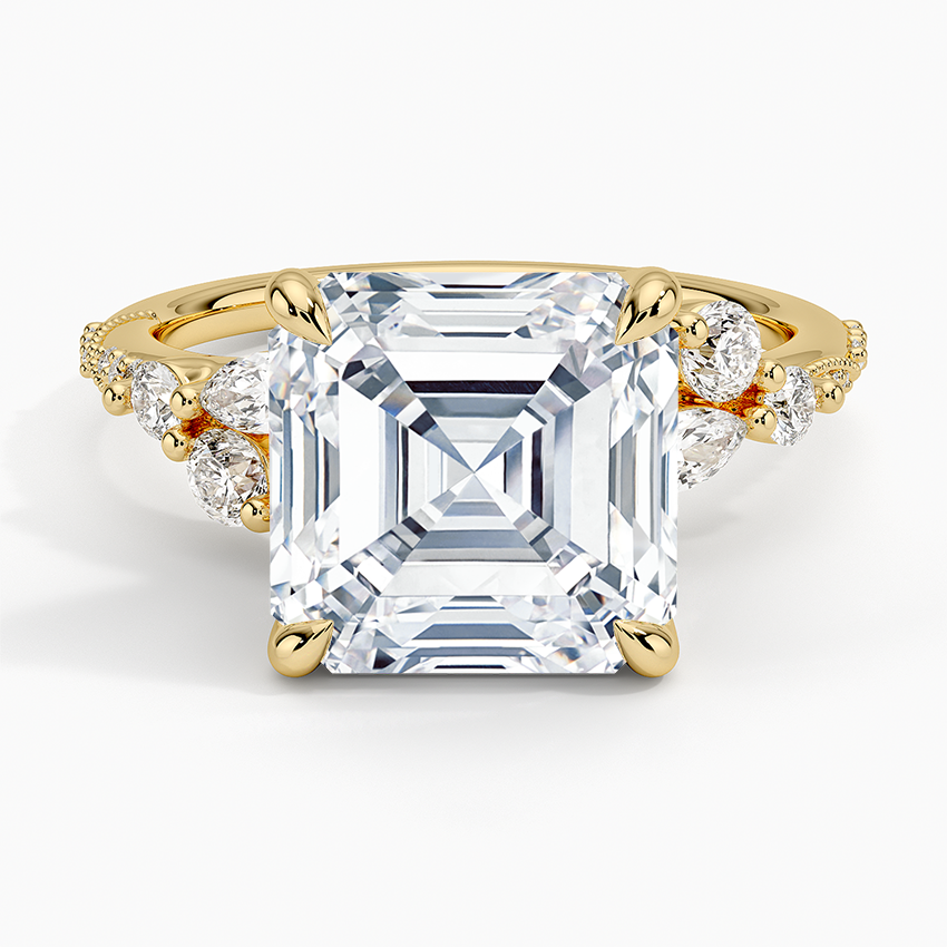 Luxe Camellia Milgrain Diamond Ring Yellow Gold 18k Asscher Engagement Ring