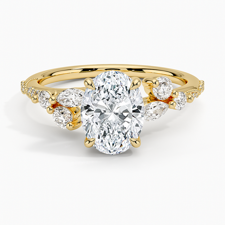 Luxe Camellia Milgrain Diamond Ring Yellow Gold 18k Oval Engagement Ring