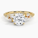 Luxe Camellia Milgrain Diamond Ring Yellow Gold 18k Round Engagement Ring