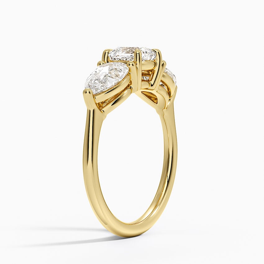 Luxe Opera Three Stone Diamond Ring (1 1/3 ct. tw.) Yellow Gold 18k Cushion Engagement Ring