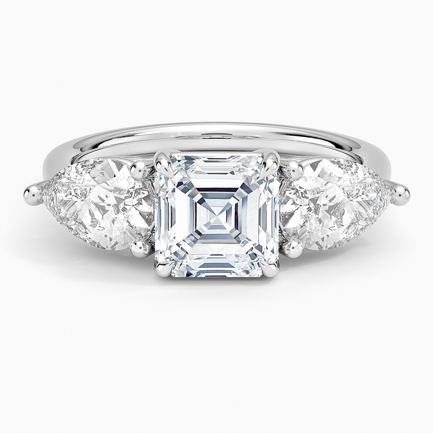 Luxe Opera Three Stone Diamond Ring (1 1/3 ct. tw.) Platinum Asscher Engagement Ring
