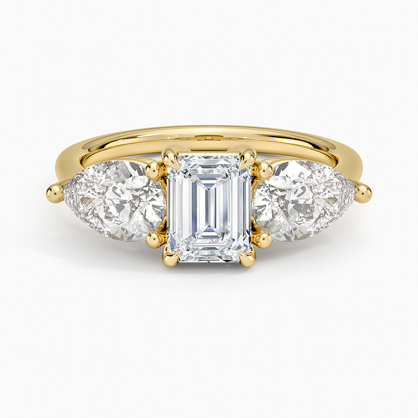 Luxe Opera Three Stone Diamond Ring (1 1/3 ct. tw.) Yellow Gold 18k Emerald Engagement Ring