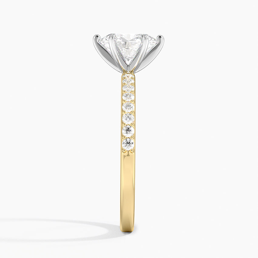 Six Prong Petite Shared Prong Diamond Ring (1/5 ct. tw.) Yellow Gold 18k Oval Engagement Ring