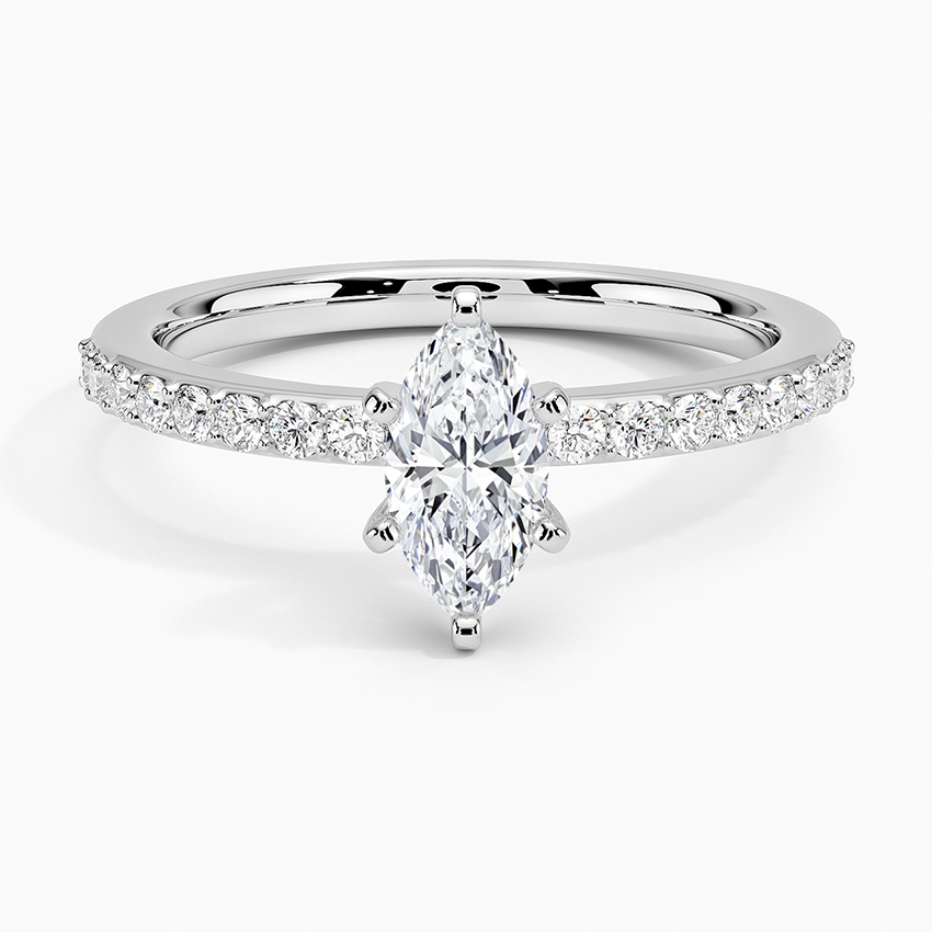 Six Prong Petite Shared Prong Diamond Ring (1/5 ct. tw.) Platinum Marquise Engagement Ring