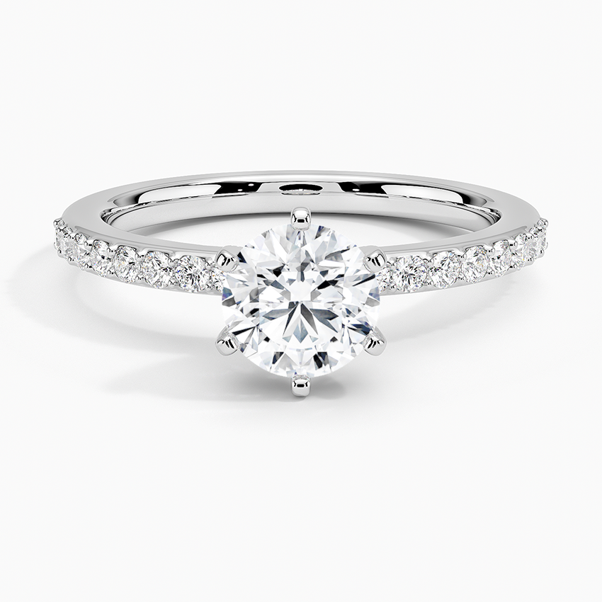 Six Prong Petite Shared Prong Diamond Ring (1/5 ct. tw.) Platinum Round Engagement Ring