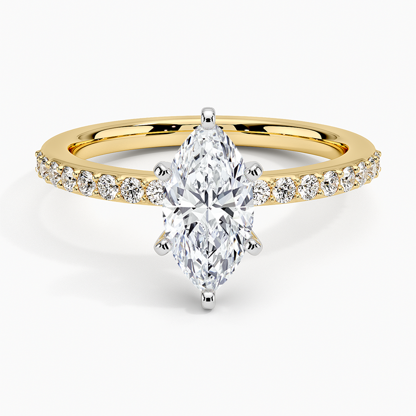 Six Prong Petite Shared Prong Diamond Ring (1/5 ct. tw.) Yellow Gold 18k Marquise Engagement Ring