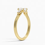 Floating Three Stone Pear Diamond Ring Yellow Gold 18k Cushion Engagement Ring