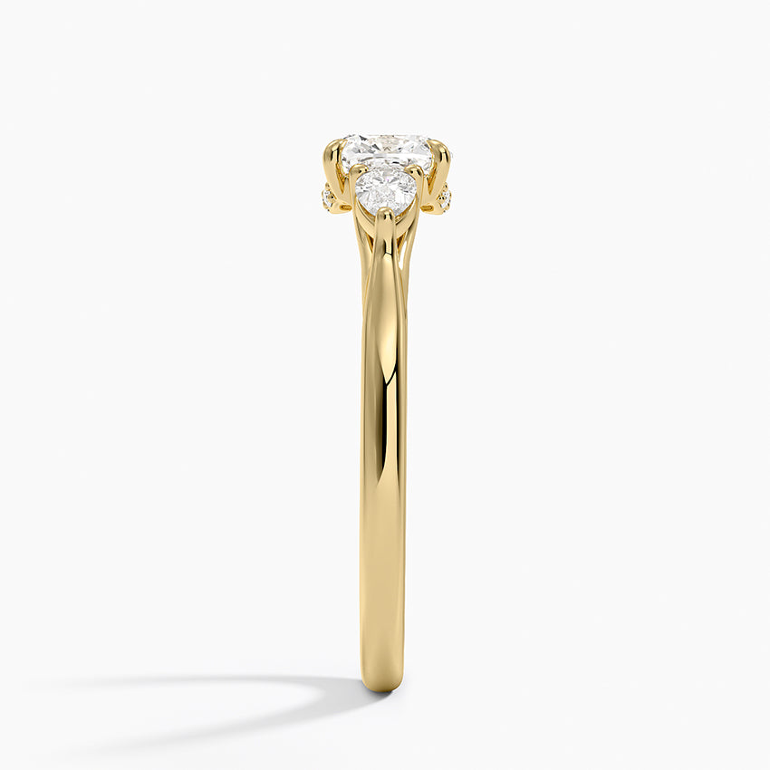 Floating Three Stone Pear Diamond Ring Yellow Gold 18k Cushion Engagement Ring