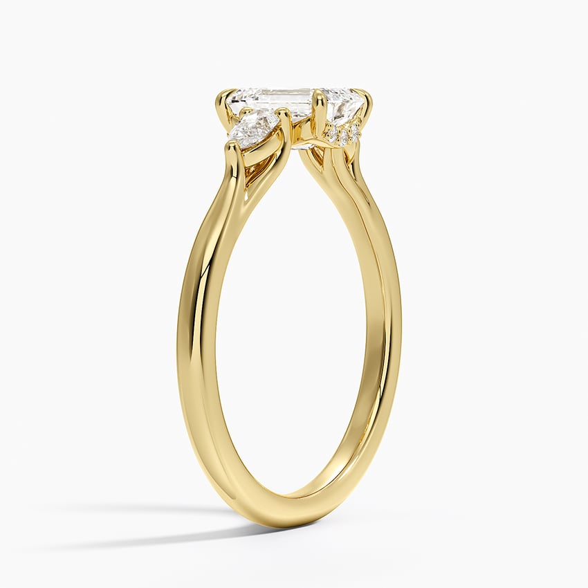 Floating Three Stone Pear Diamond Ring Yellow Gold 18k Emerald Engagement Ring