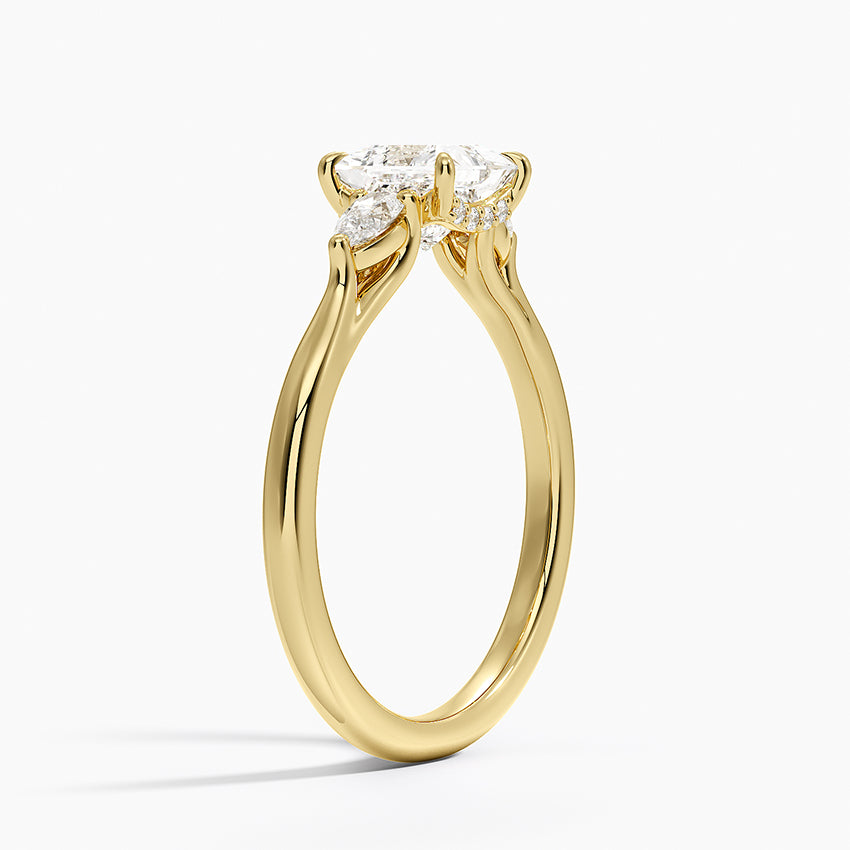Floating Three Stone Pear Diamond Ring Yellow Gold 18k Princess Engagement Ring