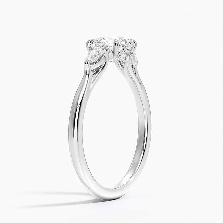 Floating Three Stone Pear Diamond Ring Platinum Round Engagement Ring