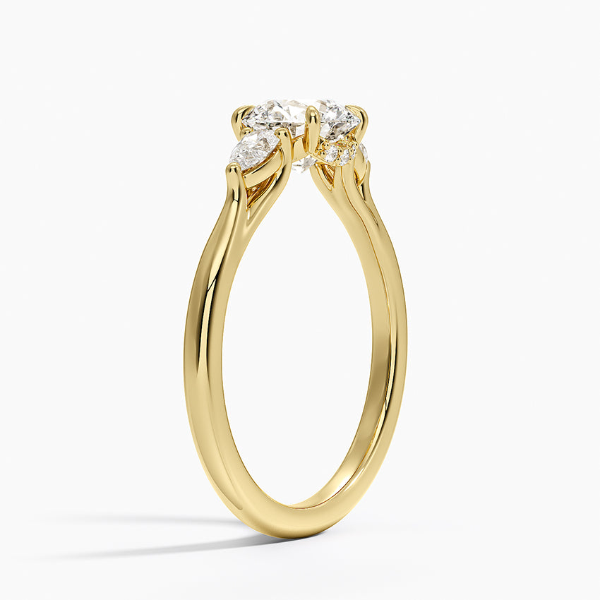 Floating Three Stone Pear Diamond Ring Yellow Gold 18k Round Engagement Ring