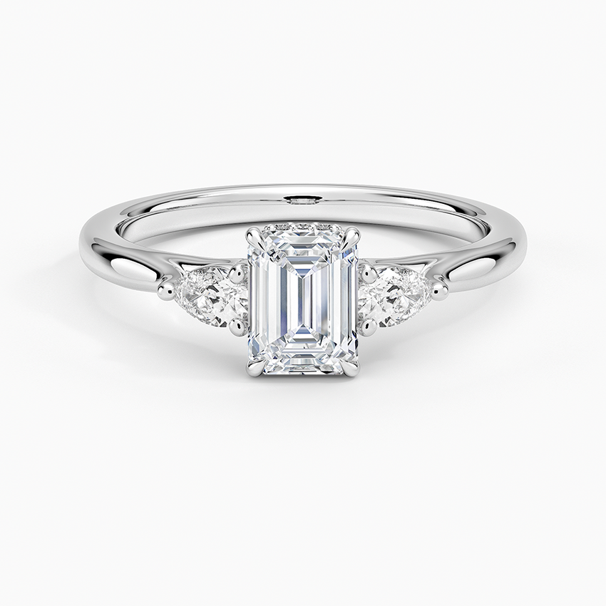 Floating Three Stone Pear Diamond Ring Platinum Emerald Engagement Ring
