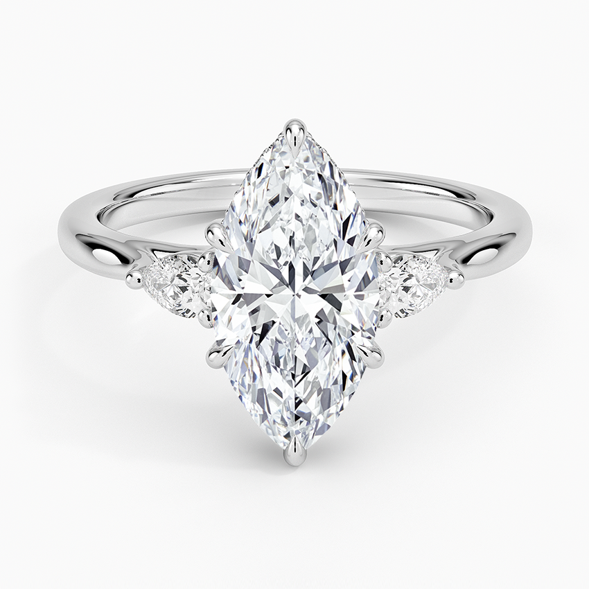 Floating Three Stone Pear Diamond Ring Platinum Marquise Engagement Ring