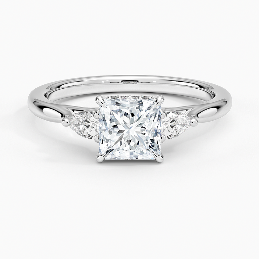 Floating Three Stone Pear Diamond Ring Platinum Princess Engagement Ring
