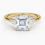 Floating Three Stone Pear Diamond Ring Yellow Gold 18k Asscher Engagement Ring