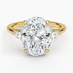 Floating Three Stone Pear Diamond Ring Yellow Gold 18k Oval Engagement Ring