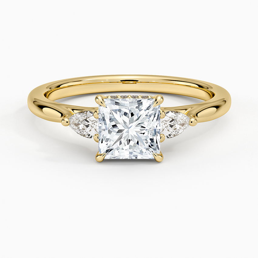 Floating Three Stone Pear Diamond Ring Yellow Gold 18k Princess Engagement Ring