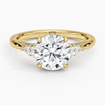 Floating Three Stone Pear Diamond Ring Yellow Gold 18k Round Engagement Ring