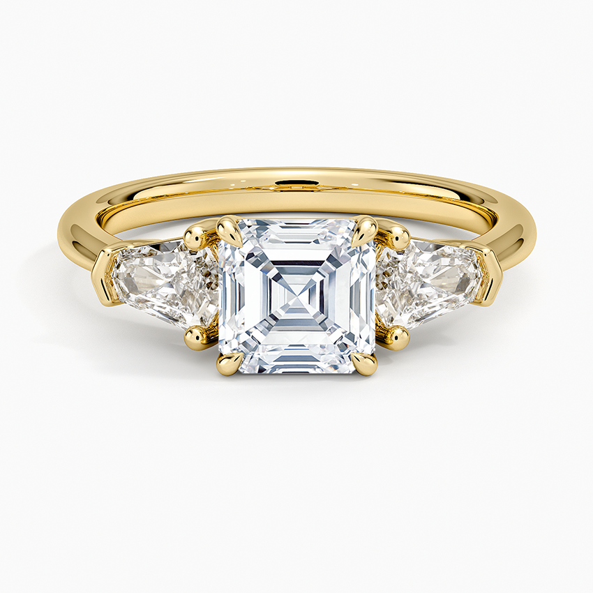 Shield Cut Three Stone Diamond Ring (1/2 ct. tw.) Yellow Gold 18k Asscher Engagement Ring