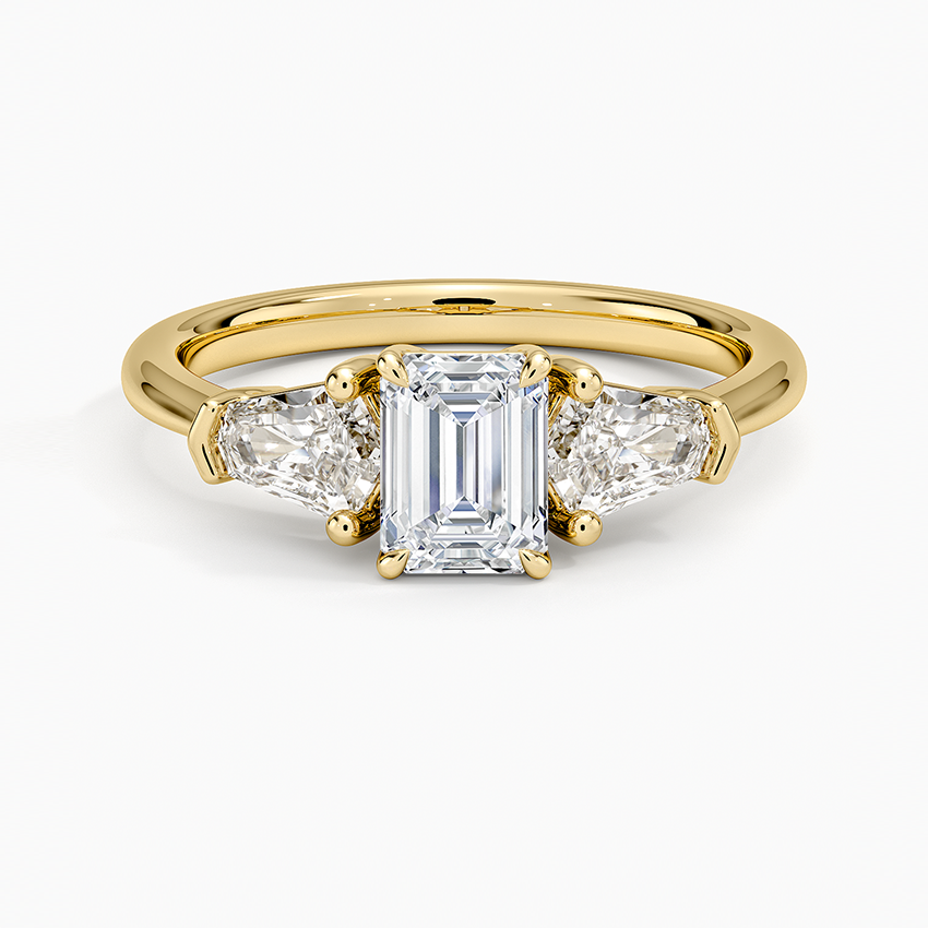 Shield Cut Three Stone Diamond Ring (1/2 ct. tw.) Yellow Gold 18k Emerald Engagement Ring