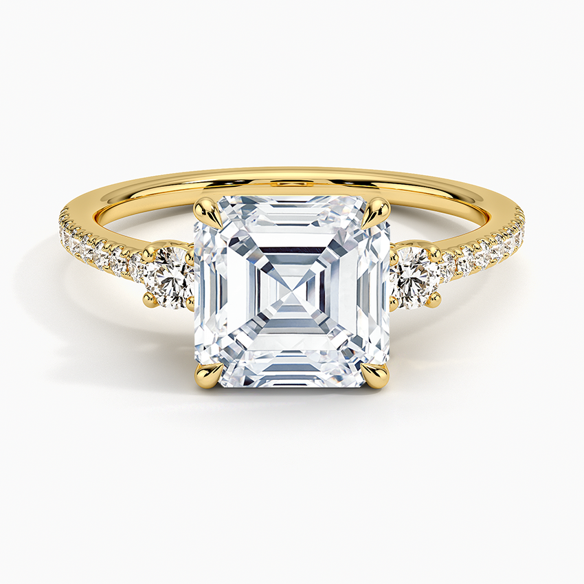 Lyra Three Stone Diamond Ring (1/4 ct. tw.) Yellow Gold 18k Asscher Engagement Ring