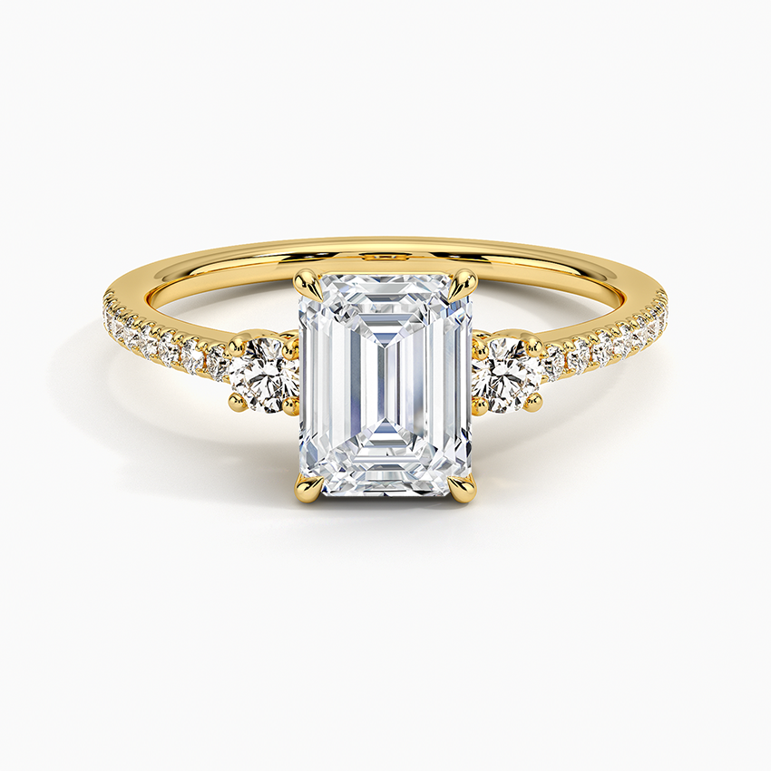 Lyra Three Stone Diamond Ring (1/4 ct. tw.) Yellow Gold 18k Emerald Engagement Ring