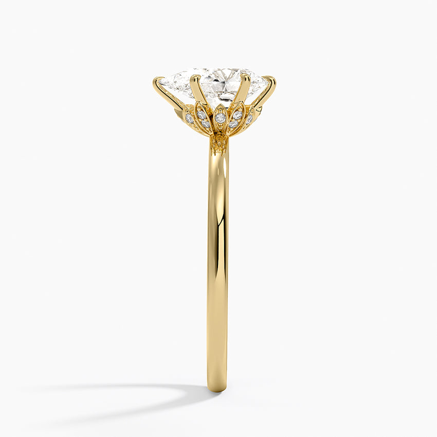 Petal Six Prong Diamond Ring Yellow Gold 18k Pear Engagement Ring