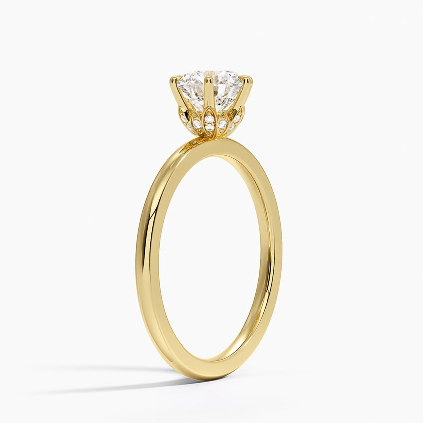Petal Six Prong Diamond Ring Yellow Gold 18k Round Engagement Ring