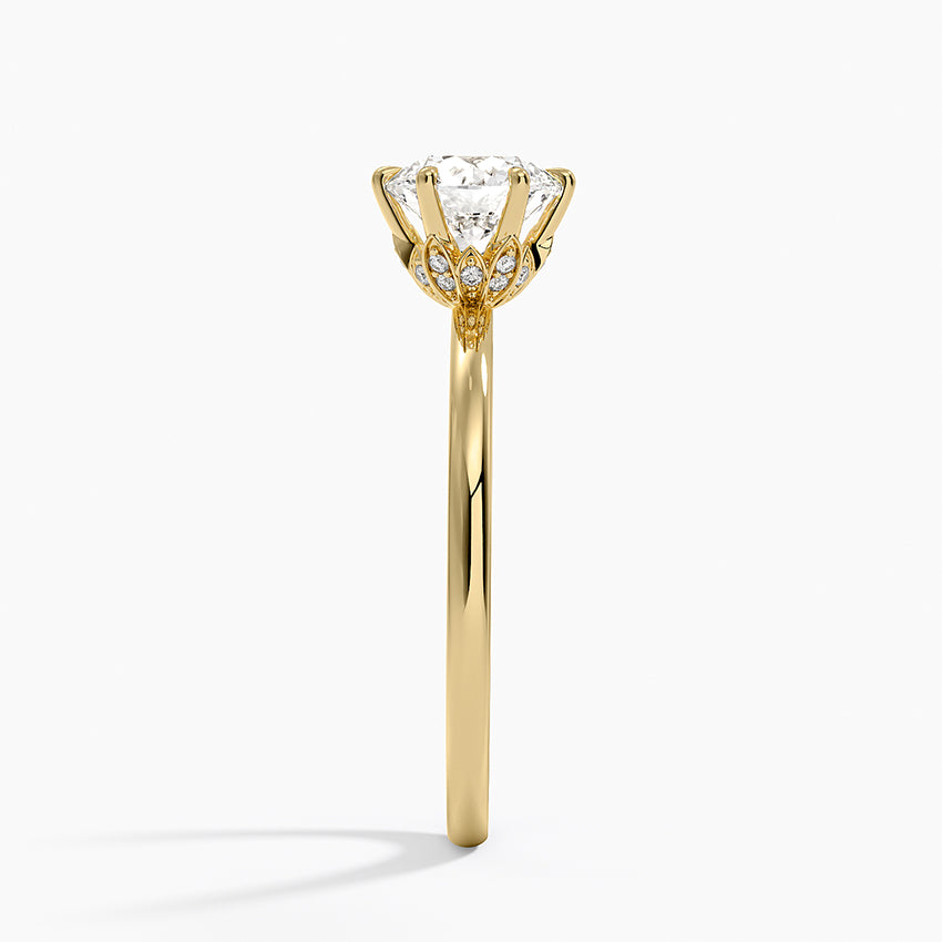 Petal Six Prong Diamond Ring Yellow Gold 18k Round Engagement Ring