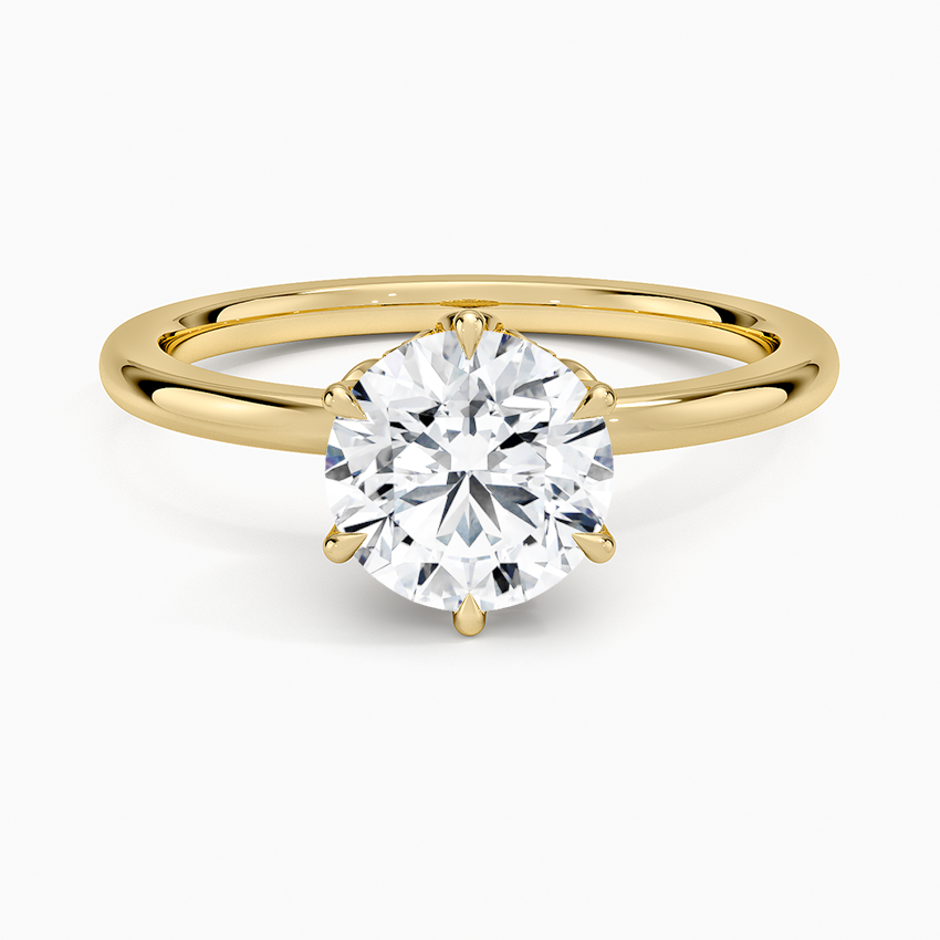 Petal Six Prong Diamond Ring Yellow Gold 18k Round Engagement Ring