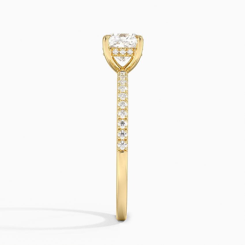 Perfect Fit Half Coverage Hidden Halo Diamond Ring (1/5 ct. tw.) Yellow Gold 18k Cushion Engagement Ring