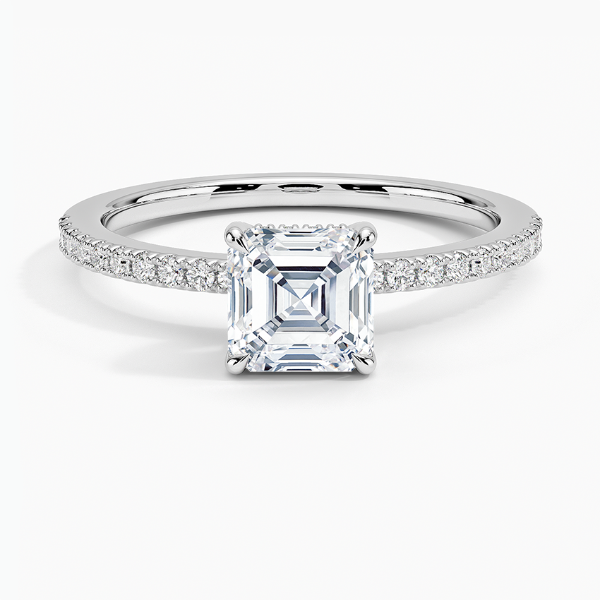Perfect Fit Half Coverage Hidden Halo Diamond Ring (1/5 ct. tw.) Platinum Asscher Engagement Ring