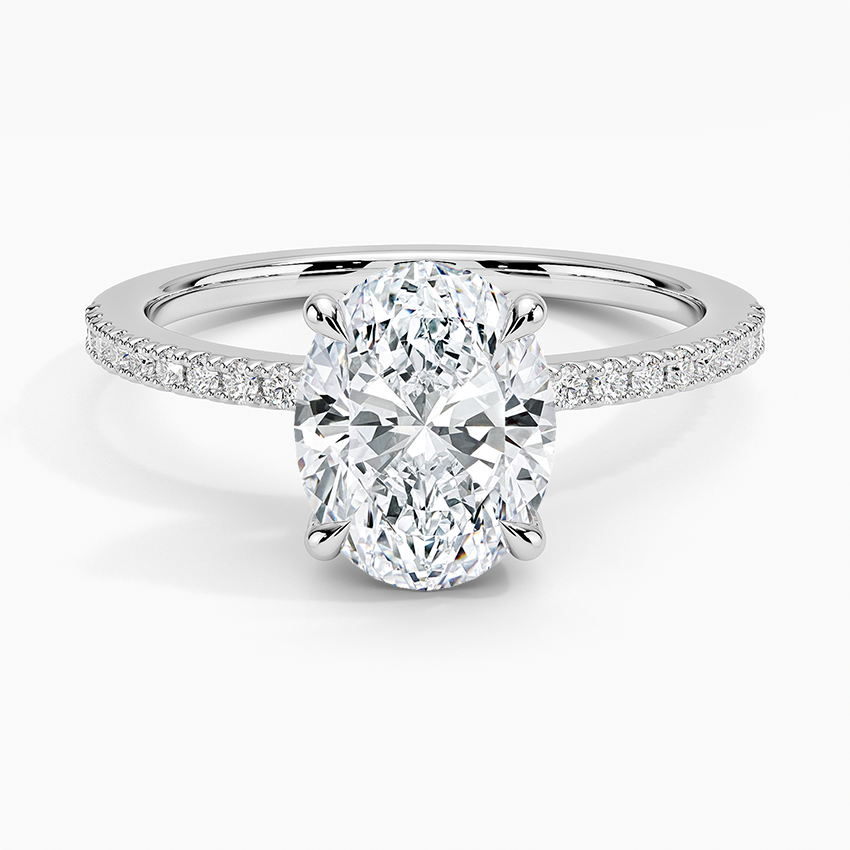 Perfect Fit Half Coverage Hidden Halo Diamond Ring (1/5 ct. tw.) Platinum Oval Engagement Ring