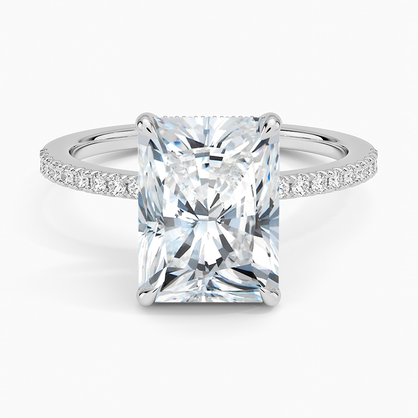 Perfect Fit Half Coverage Hidden Halo Diamond Ring (1/5 ct. tw.) Platinum Radiant Engagement Ring