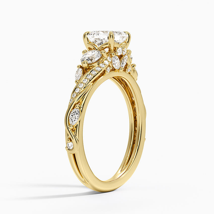 Begonia Vine Three Stone Diamond Ring (2/3 ct. tw.) Yellow Gold 18k Asscher Engagement Ring